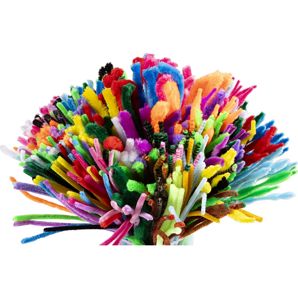 Creativ Company Chenille, L: 30 cm, épaisseur 6-15 mm, différentes couleurs, 500 DIV 1 Box