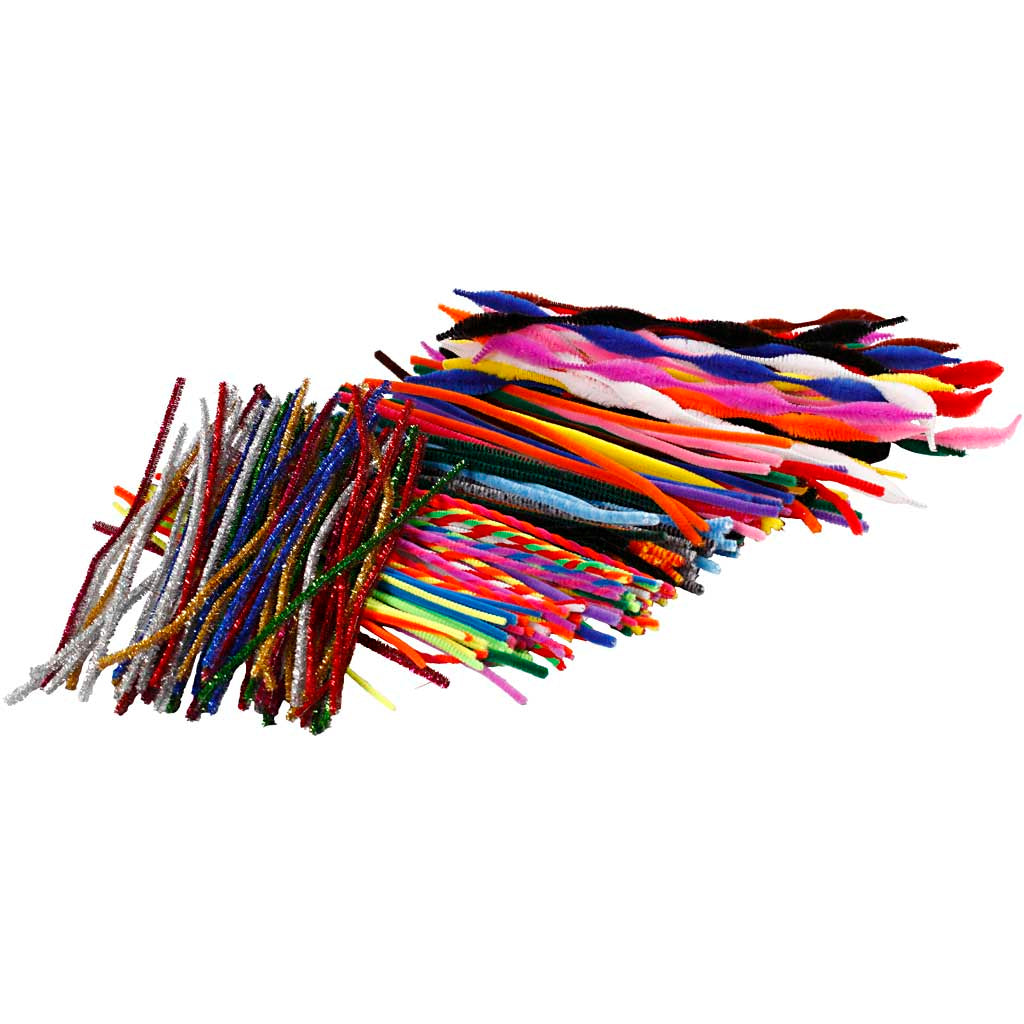 Creativ company chenille, l: 30,5 cm, épaisseur 4-6 mm, différentes couleurs, 250 div 1 boîte