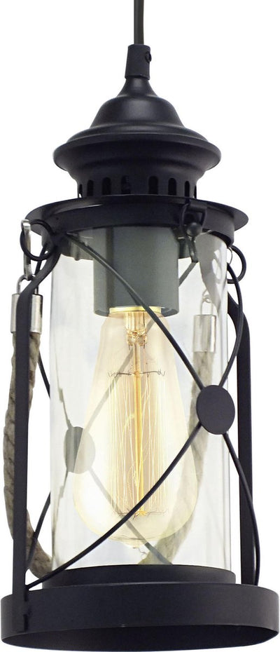 Eglo vintage bradford - suspension - 1 lumière - noir - verre clair