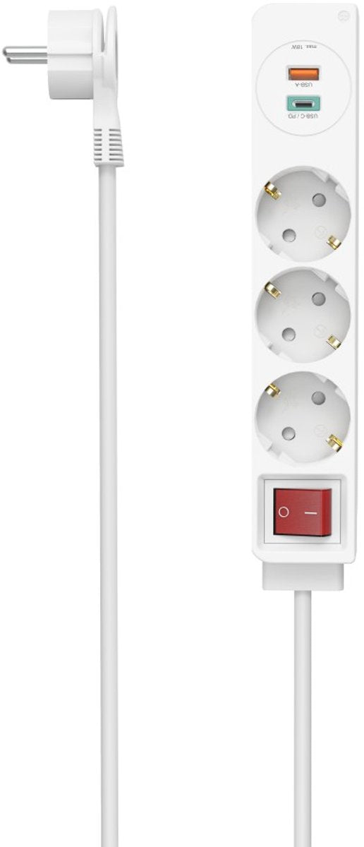Hama multiprise 3 prises avec interrupteur - 1x USB-A, 1x USB-C - 1,4 m. - blanc