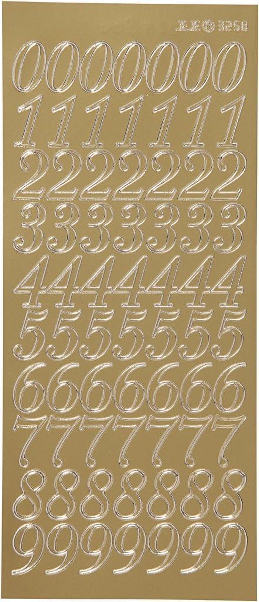 Creativ company autocollants, chiffres, feuille 10x23 cm, or, 1 feuille