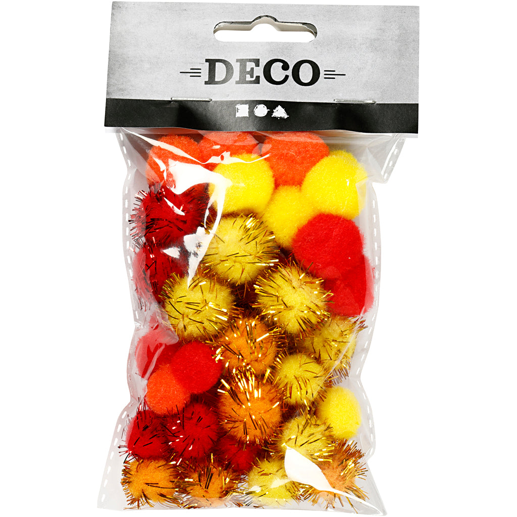 Pompons Creativ company, d 15+20 mm, orange, rouge, jaune, 48 div 1 boîte