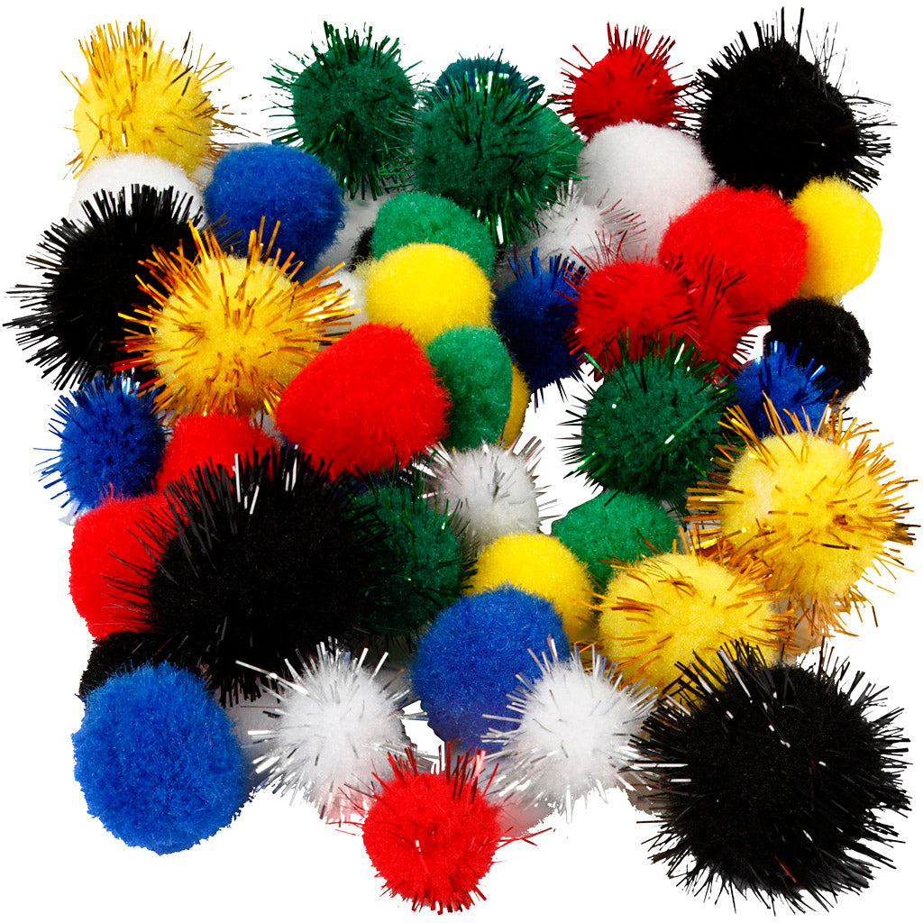 Pompons Creativ company, d 15+20 mm, différentes couleurs, 48 div 1 boîte