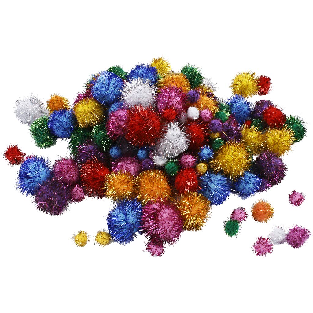 Pompons Creativ company, d 15-40 mm, paillettes, env. 75 pièces, couleurs fortes, 62 g 1 boîte