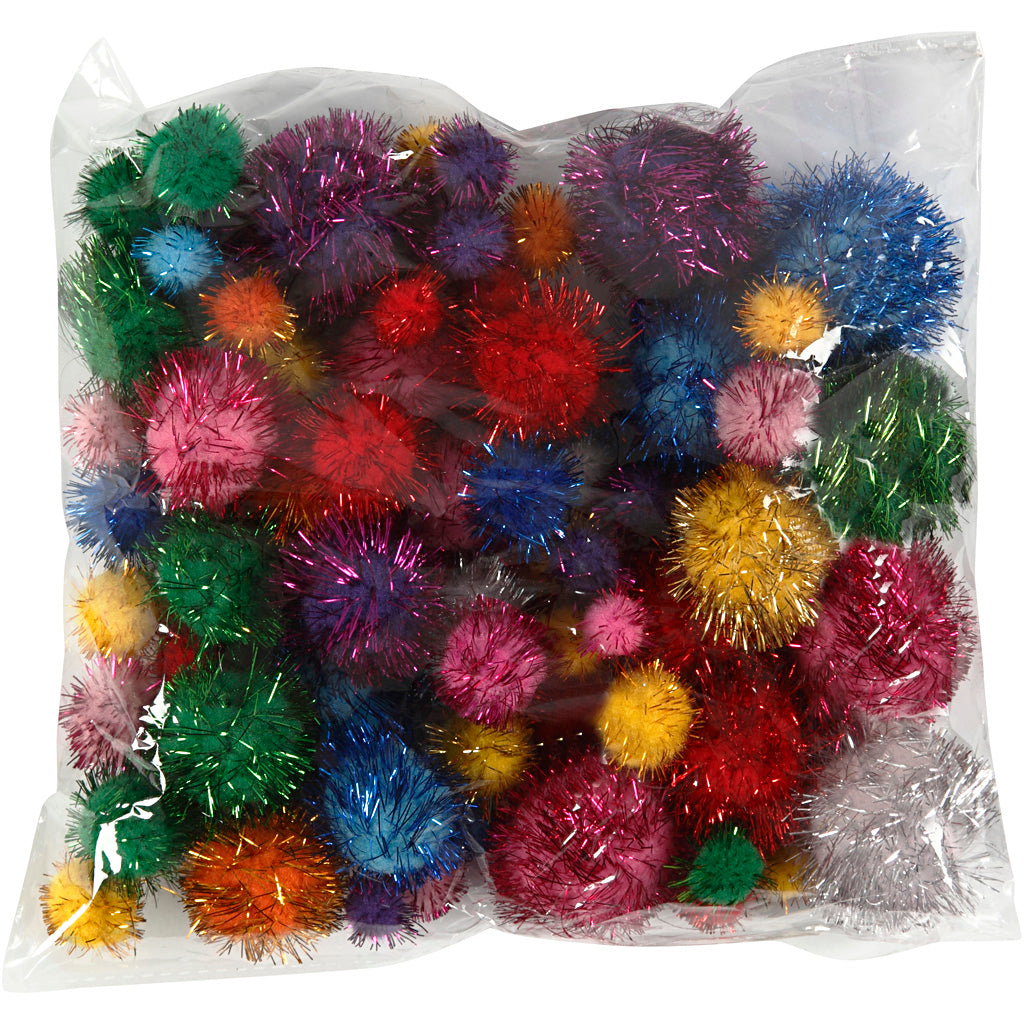 Pompons Creativ company, d 15-40 mm, paillettes, env. 75 pièces, couleurs fortes, 62 g 1 boîte