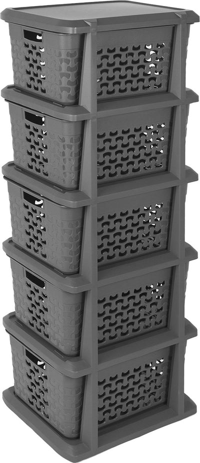 Branq - système de tiroirs - meuble avec 5 paniers - 24 x 29,5 x 80 cm - gris foncé