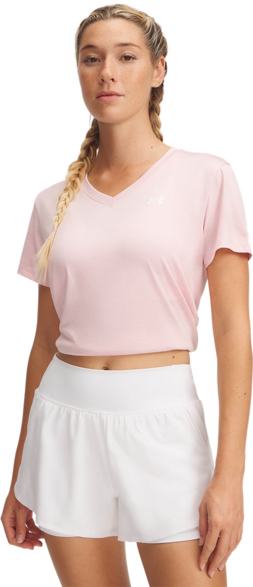 T-shirt de sport à manches courtes Under Armour Tech V-Twist pour femmes - rose