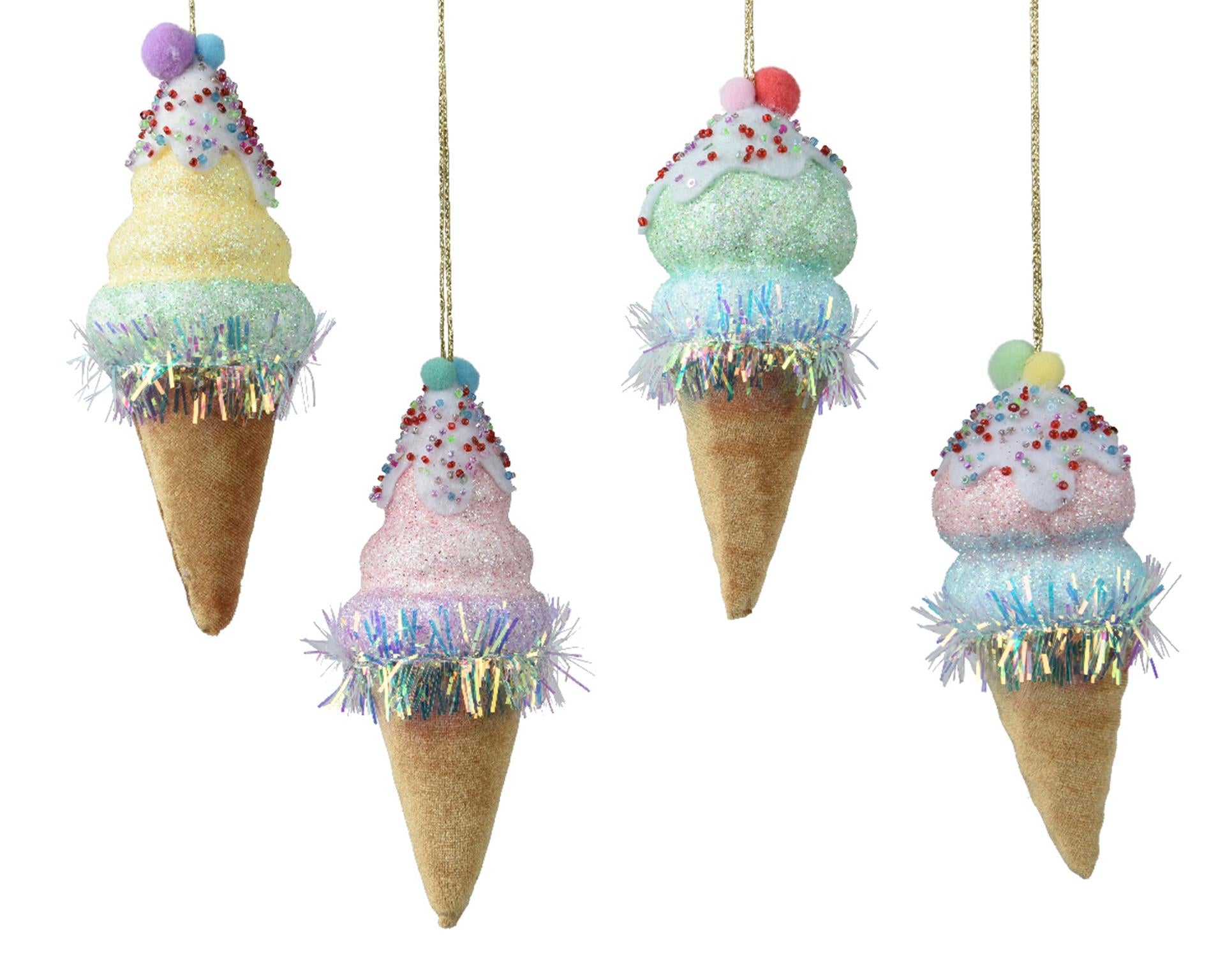 Decoris Pendentif de Noël cornet de glace velours 15cm