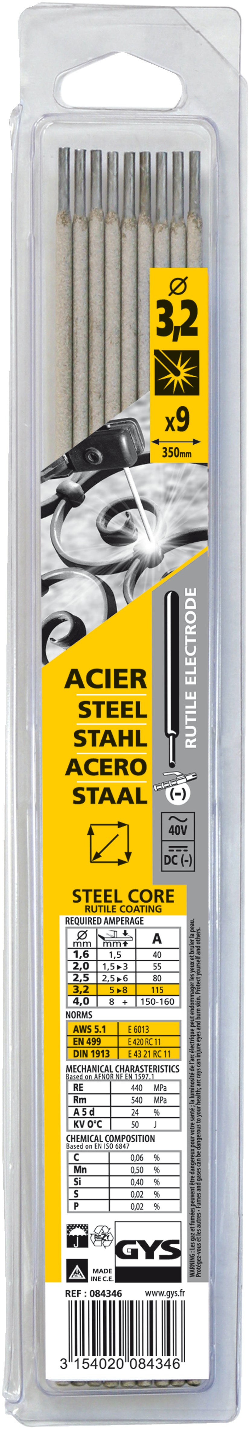Electrodes Gys acier o3.2mm (x9) - 5193084346 5193084346