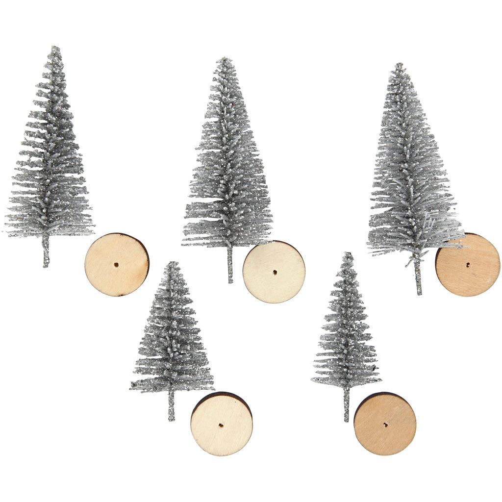 Creativ company Sapins de Noël, h: 40+60 mm, argent, 5 pièces 1 boîte