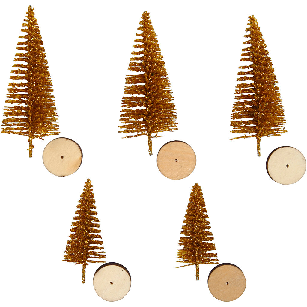 Arbres de Noël Creativ company, h: 40+60 mm, or, 5 pièces 1 boîte