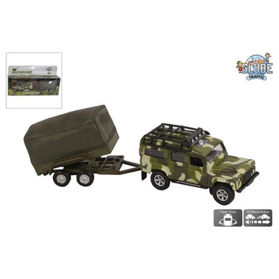 Kids Globe Die Die Cast Land Rover avec Trailer Army, 27 cm