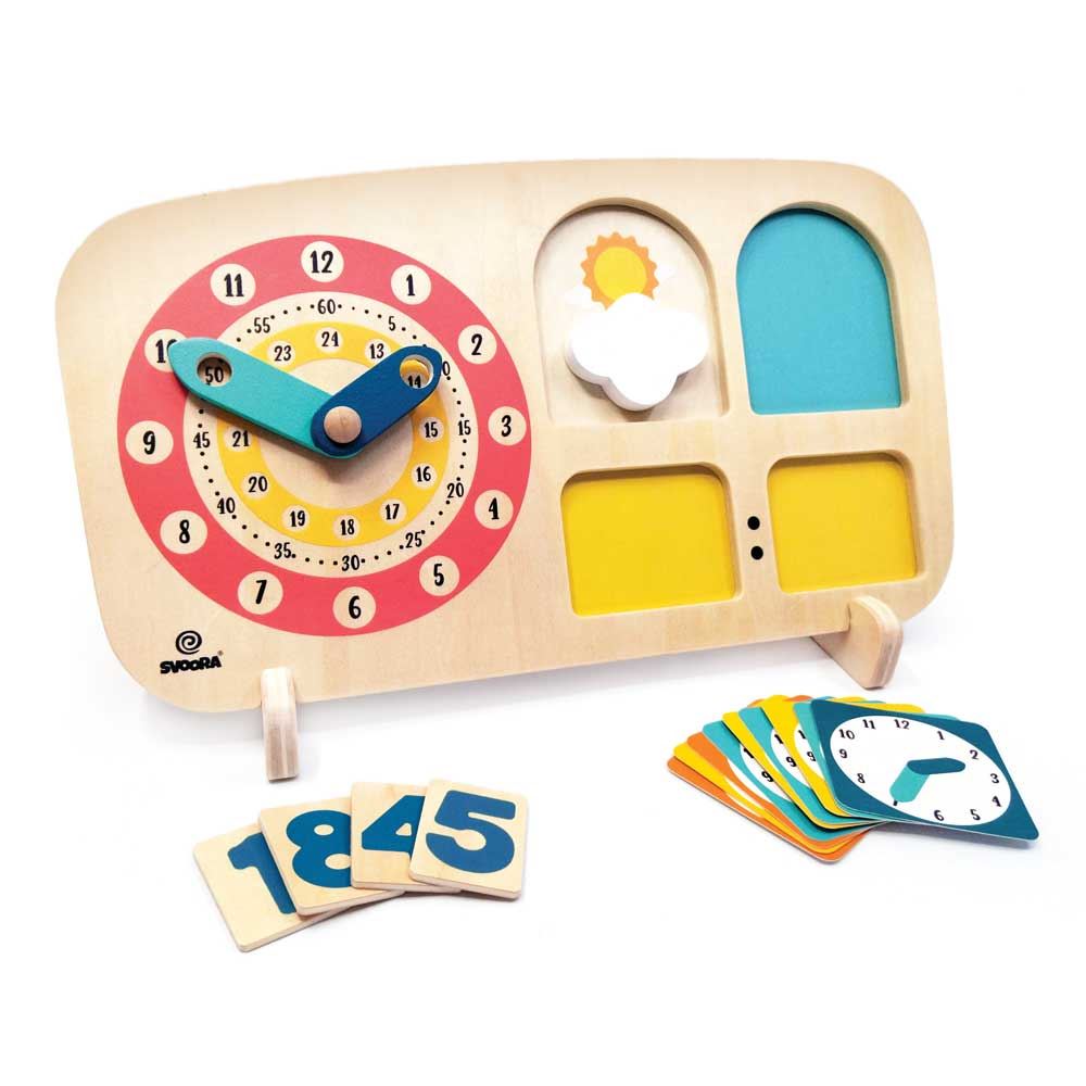 Jeu éducatif, jeu de temps d'horloge en bois. 4+