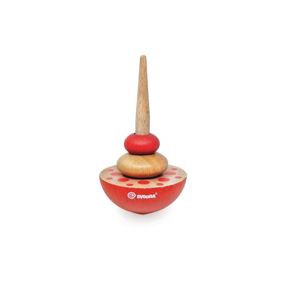 Toupie en bois geom rouge. 8x5x15 cm. 5+