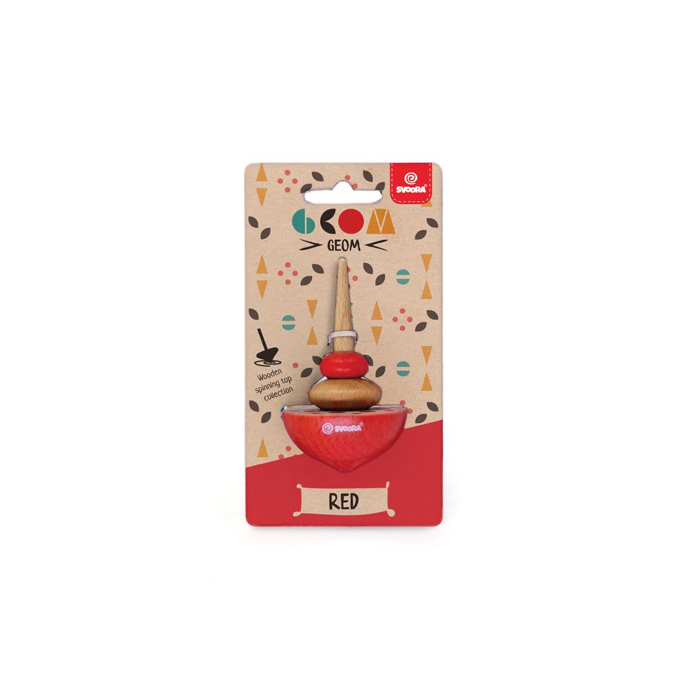 Toupie en bois geom rouge. 8x5x15 cm. 5+