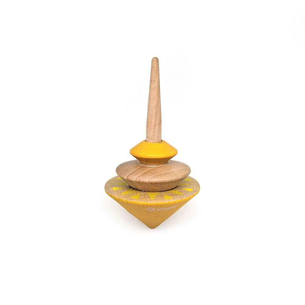 Toupie en bois geom jaune. 8x5x15 cm. 5+