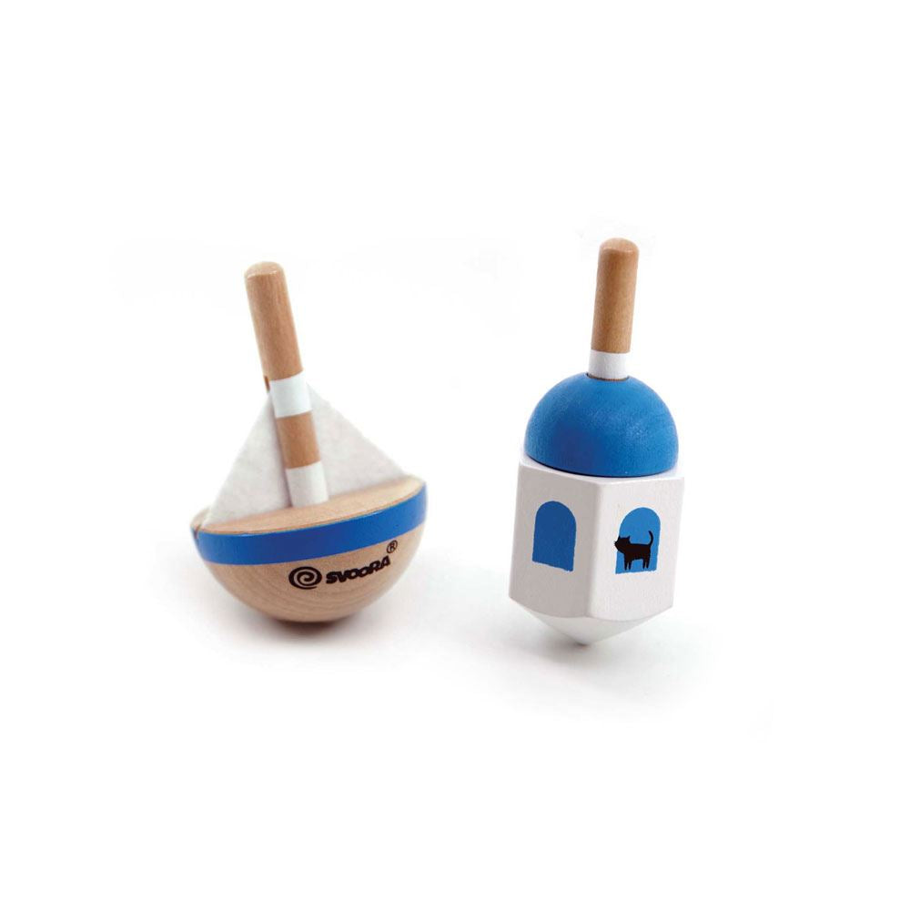 Ensemble de toupies grecques en bois. 5+