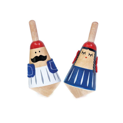 Ensemble de toupies en bois, figures grecques. 5+
