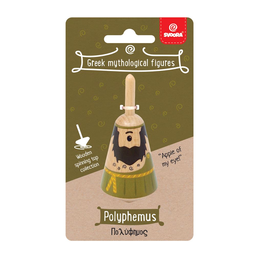 Toupie grecque en bois : polyphème 3,5x3,5x8