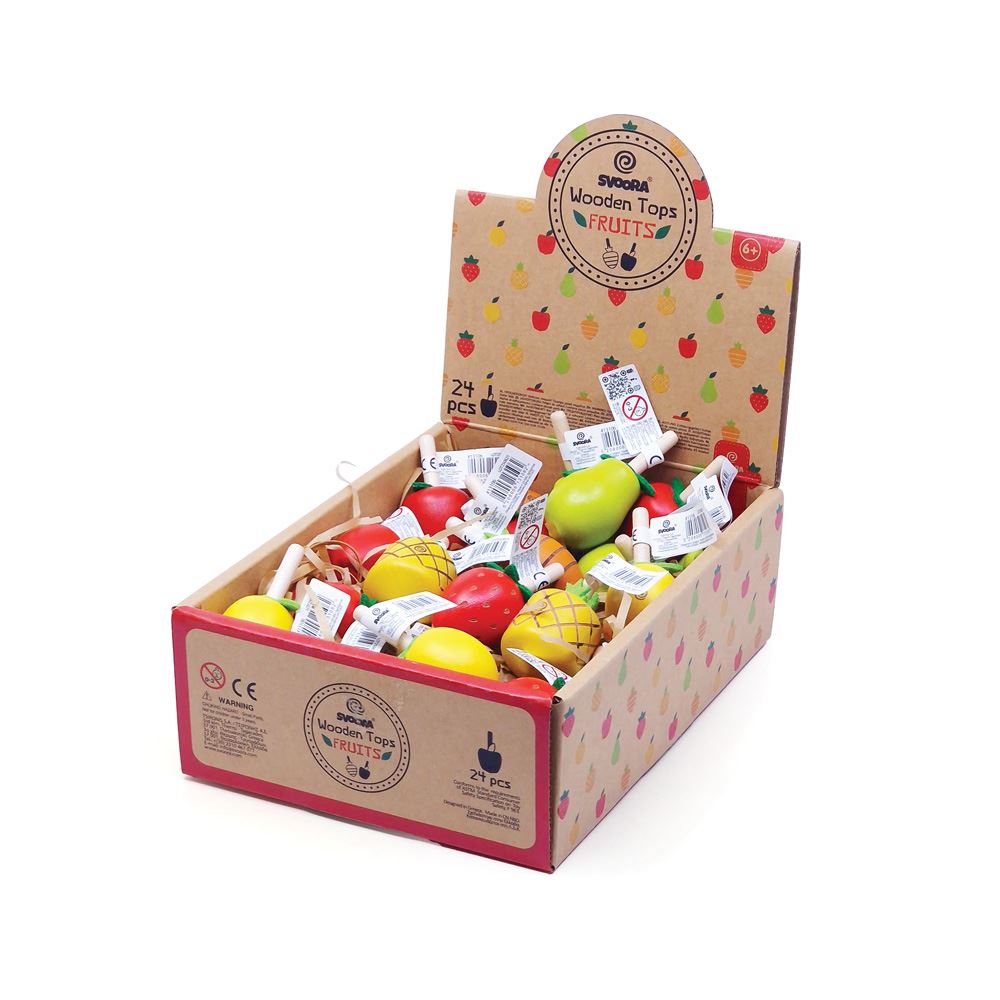 Dsp. fruit de toupie en bois. 6 modèles. 24 secondes
