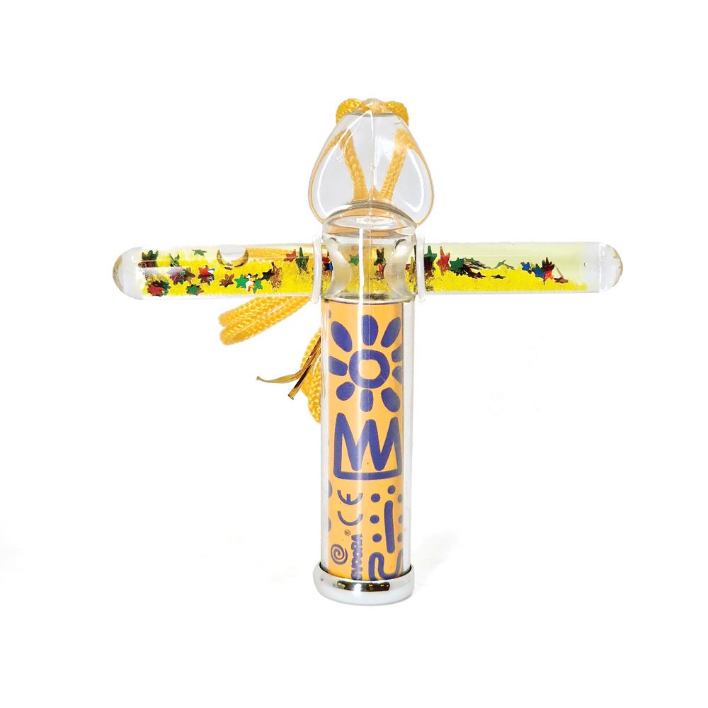 Mini kaléidoscope liquide jaune. 14x2x11c
