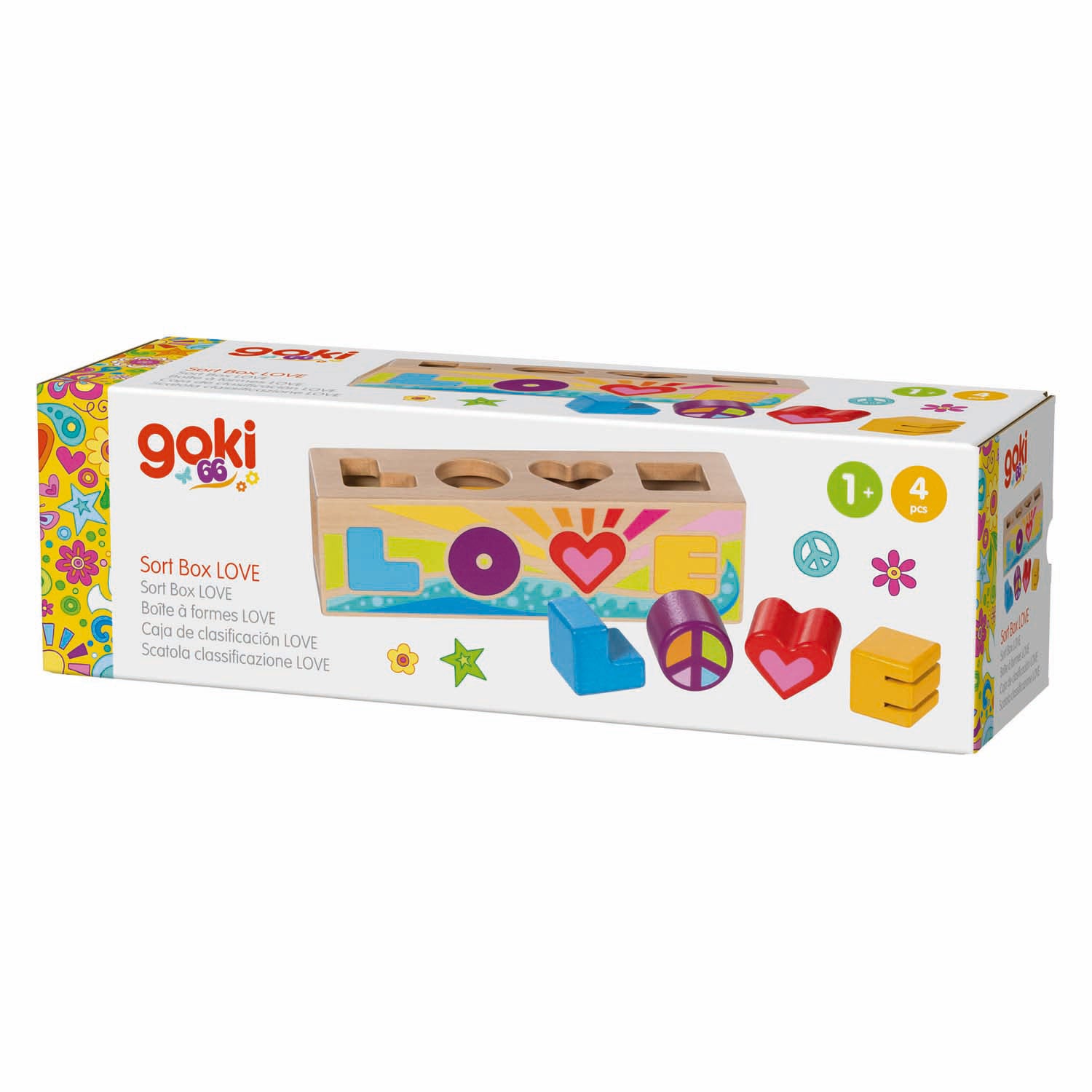 Goki boîte de tri en bois forme trieur amour - 5 pcs.