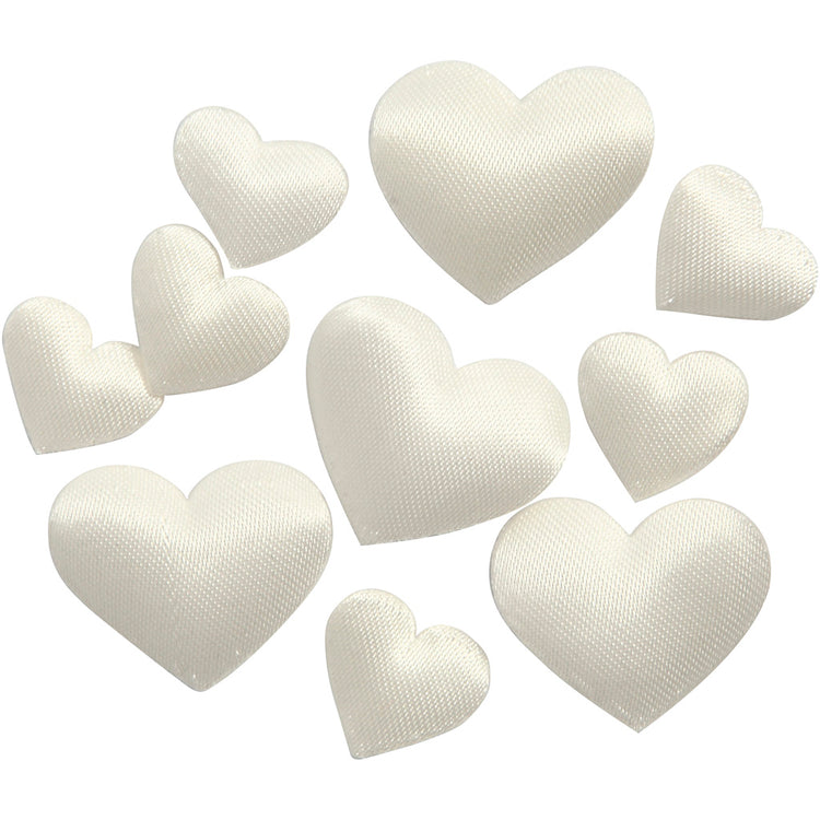 Creativ company coeurs en satin, taille 10+20 mm, épaisseur 1-2 mm, blanc cassé, 70 pièces 1 boîte
