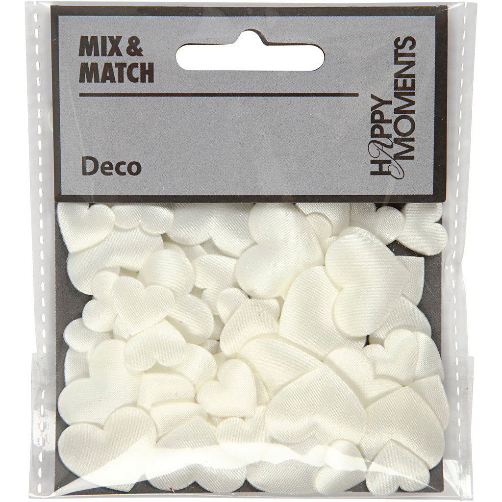 Creativ company coeurs en satin, taille 10+20 mm, épaisseur 1-2 mm, blanc cassé, 70 pièces 1 boîte