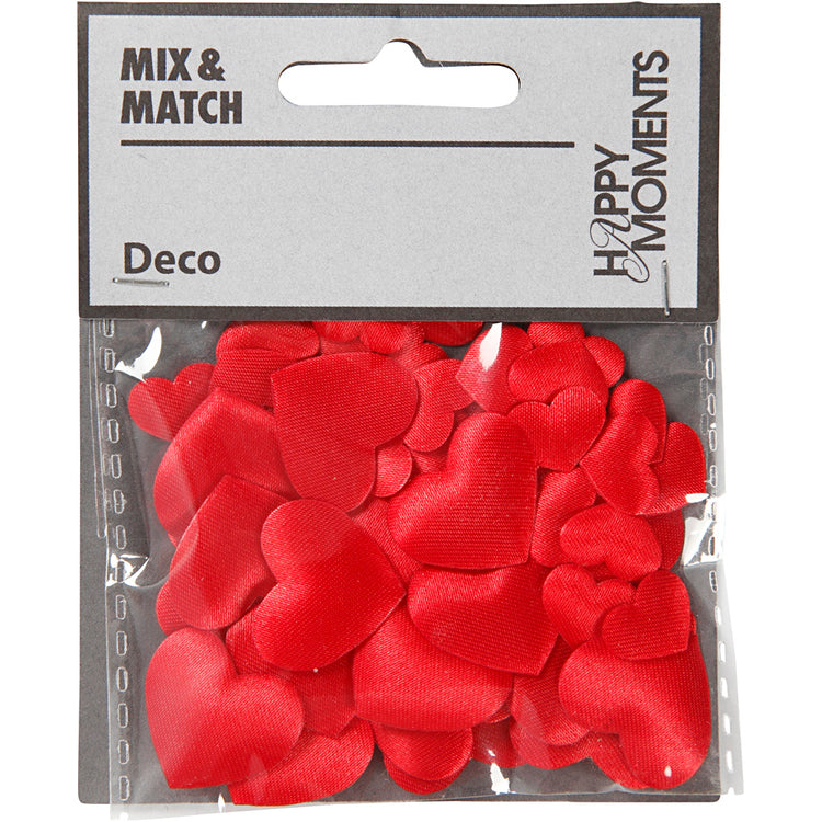 Creativ company coeurs en satin, taille 10+20 mm, épaisseur 1-2 mm, rouge, 70 pièces 1 boîte