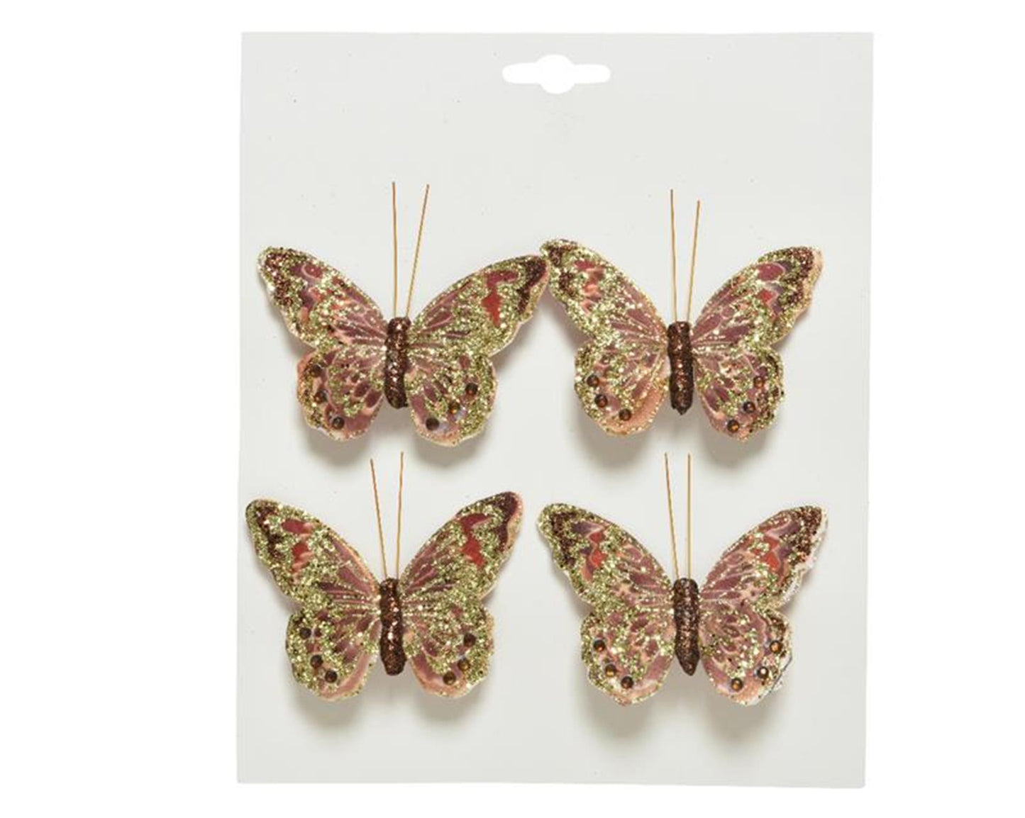 Tissu papillon Decoris sur pince rose lot de 4 pièces