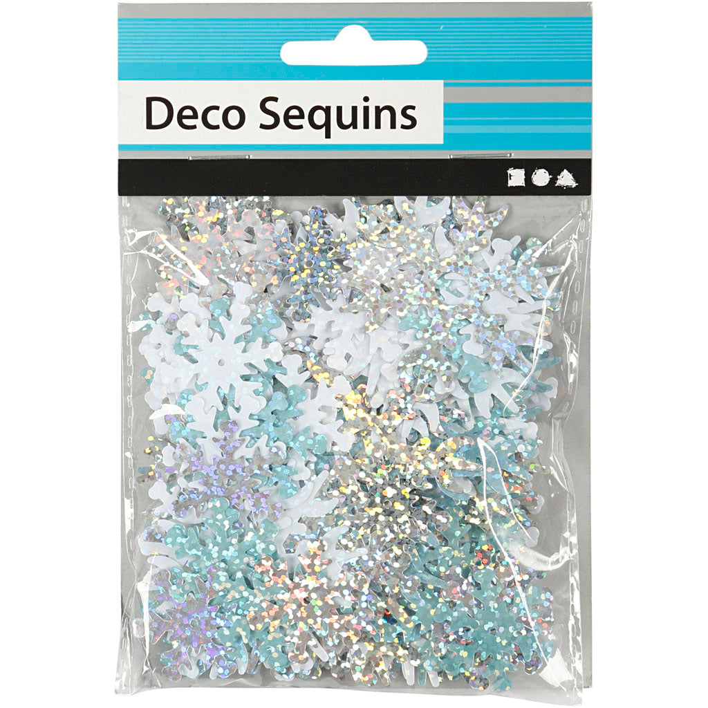 Paillettes Creativ company, taille 25+45 mm, bleu clair, argent, blanc, 30 gr 1 boîte