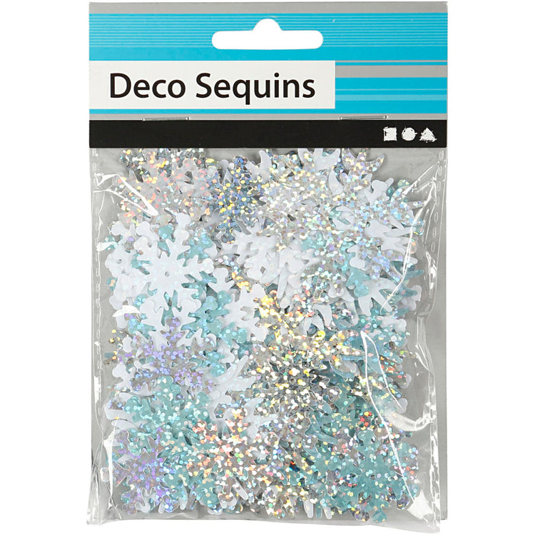 Paillettes Creativ company, taille 25+45 mm, bleu clair, argent, blanc, 30 gr 1 boîte