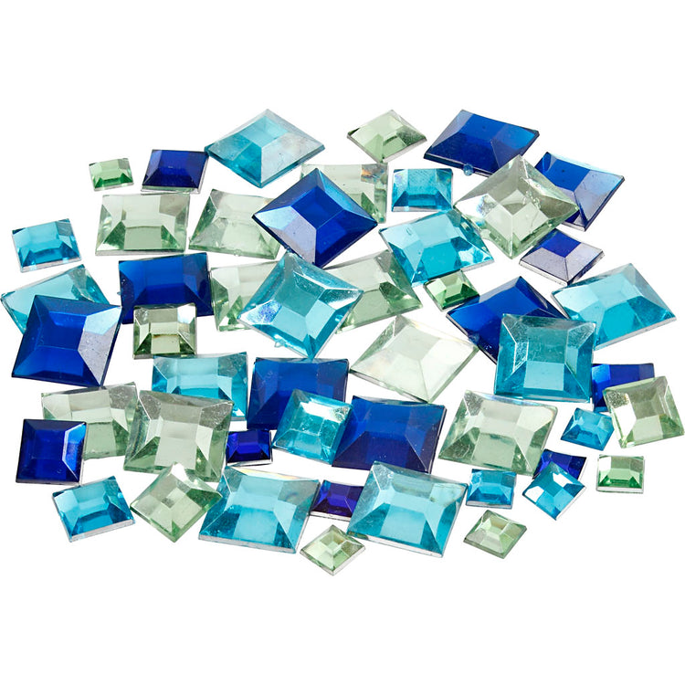 Strass Creativ company, carrés, taille 6+9+12 mm, harmonie bleu vert, 360 pièces 1 boîte
