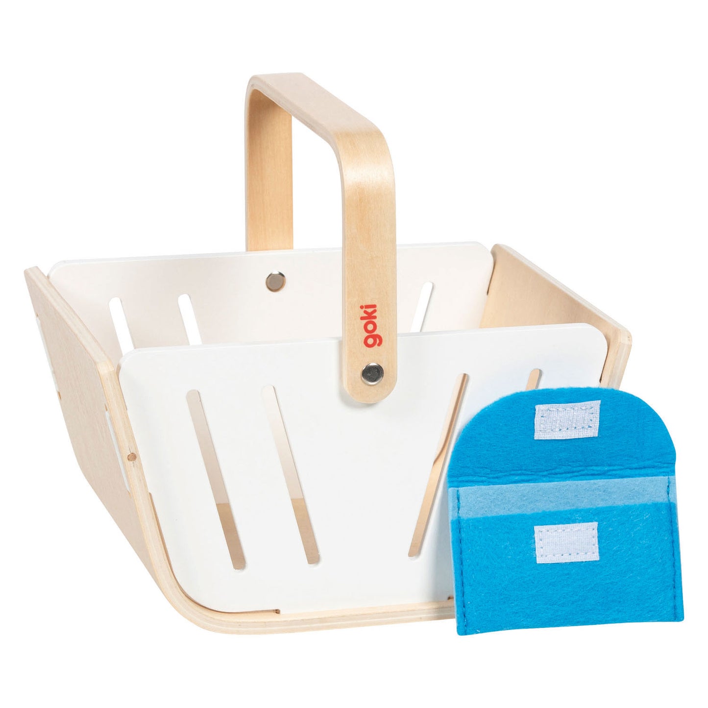Panier de courses en bois Goki avec portefeuille en tissu