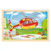 Puzzle en bois Goki - hélicoptère et camion de pompiers - 24 pcs.
