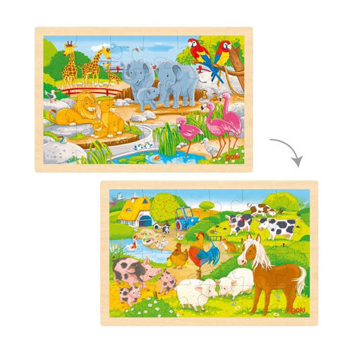 Puzzle en bois Goki - ferme et zoo - 24 pcs.