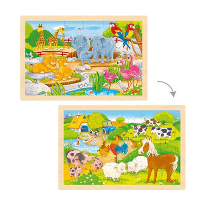 Puzzle en bois Goki - ferme et zoo - 24 pcs.