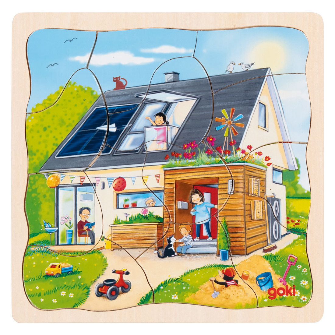 Puzzle en bois Goki à 3 couches - construction de maisons - 35 pcs.