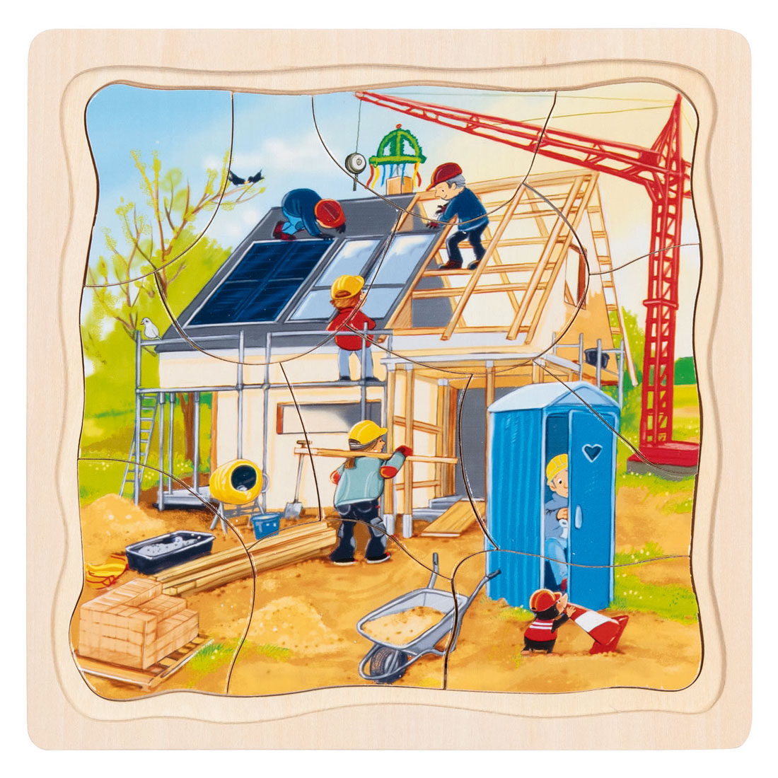 Puzzle en bois Goki à 3 couches - construction de maisons - 35 pcs.