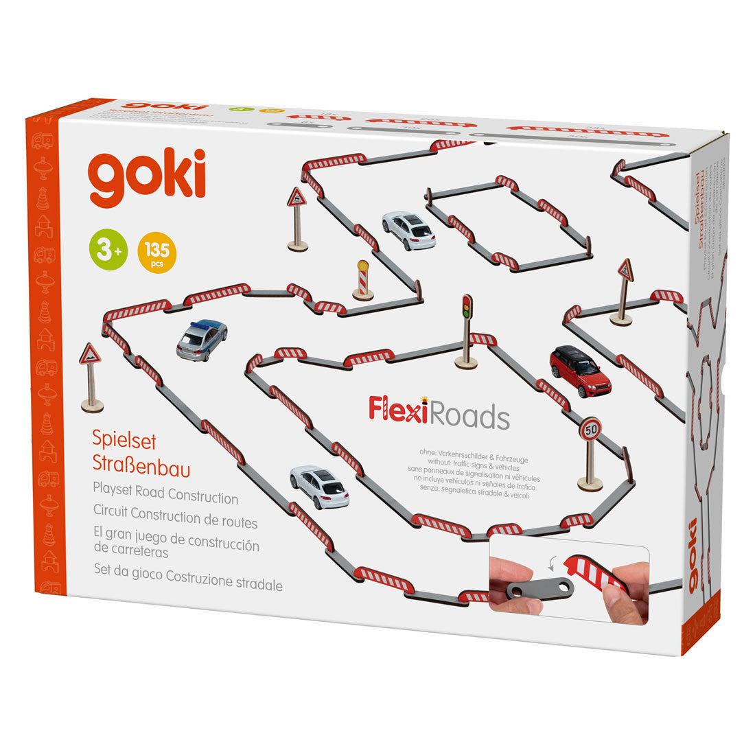 Ensemble de jeu en bois Goki travaux routiers - 135 pièces.