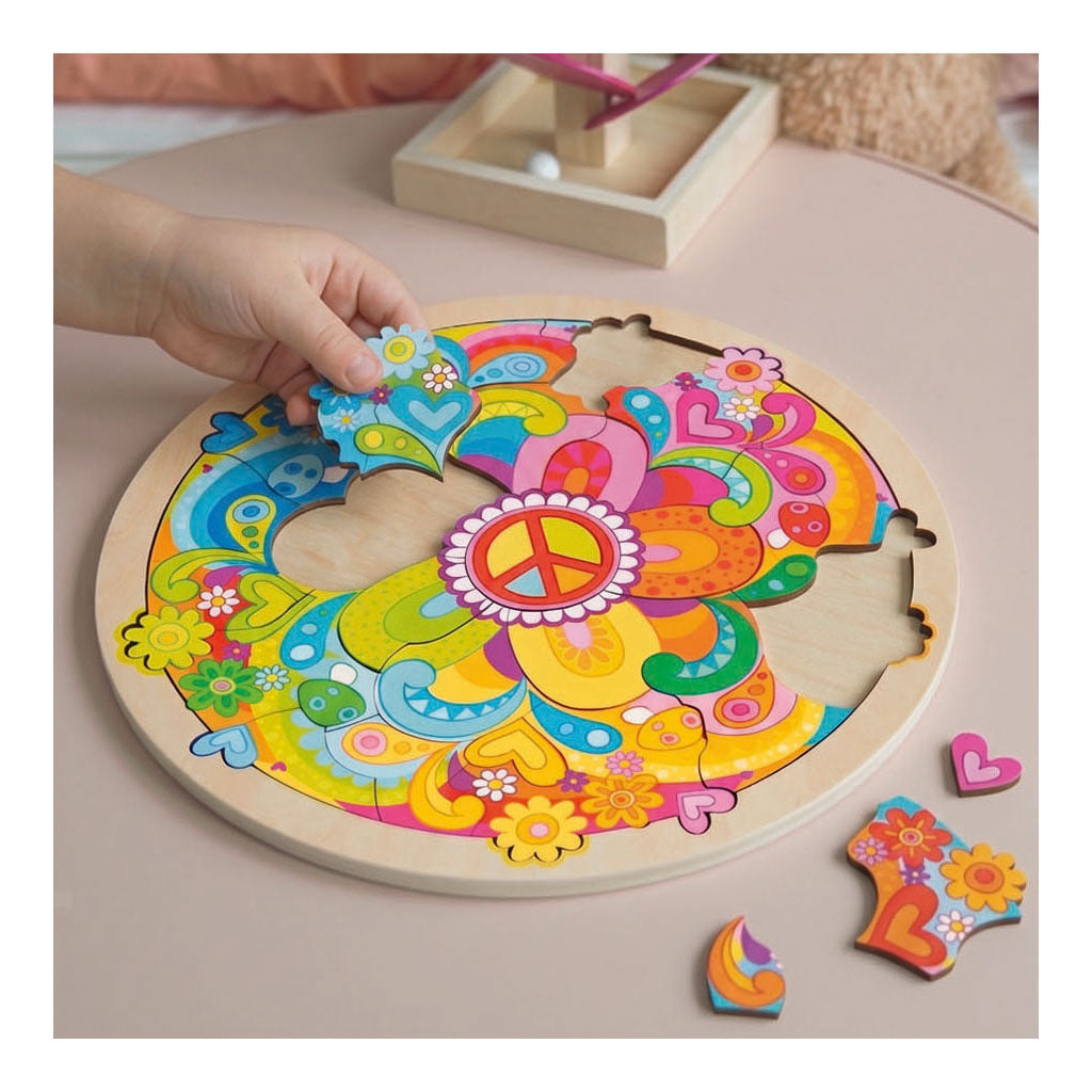 Goki puzzle en bois fleurs de mandala - 34 pièces.
