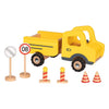 Goki Wooden Work Vehicle avec panneaux de signalisation, 7DLG.