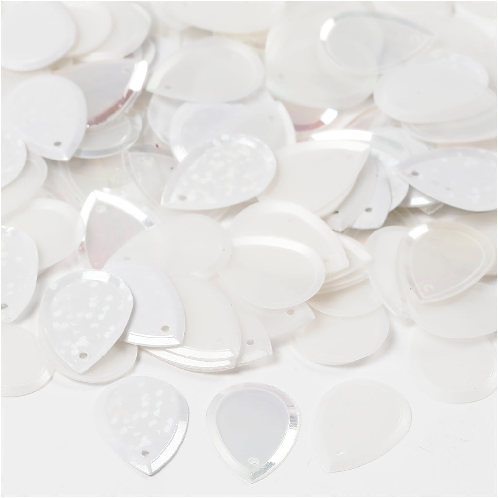 Creativ company paillettes, goutte, dim. 14x19 mm, blanc, 50 gr 1 boîte