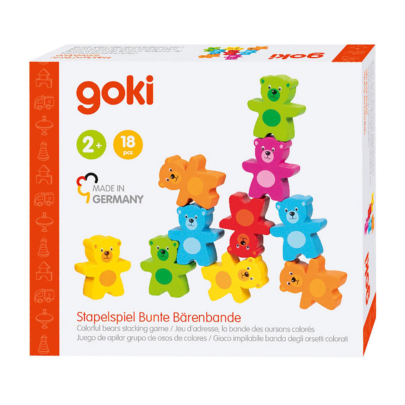Goki Colors en bois Game d'empilement d'ours, 9dlg.