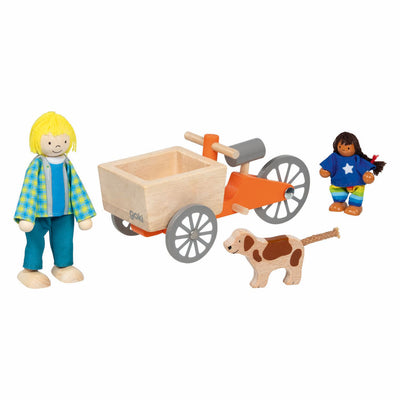Goki Dollhouse Wooden Cargo Bike avec enfant et chien