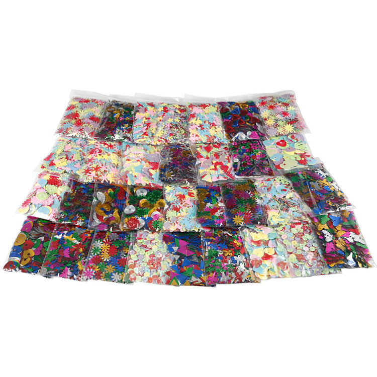 Creativ company mélange de paillettes multiples, taille 7-30 mm, différentes couleurs, 32x25 g 1 boîte