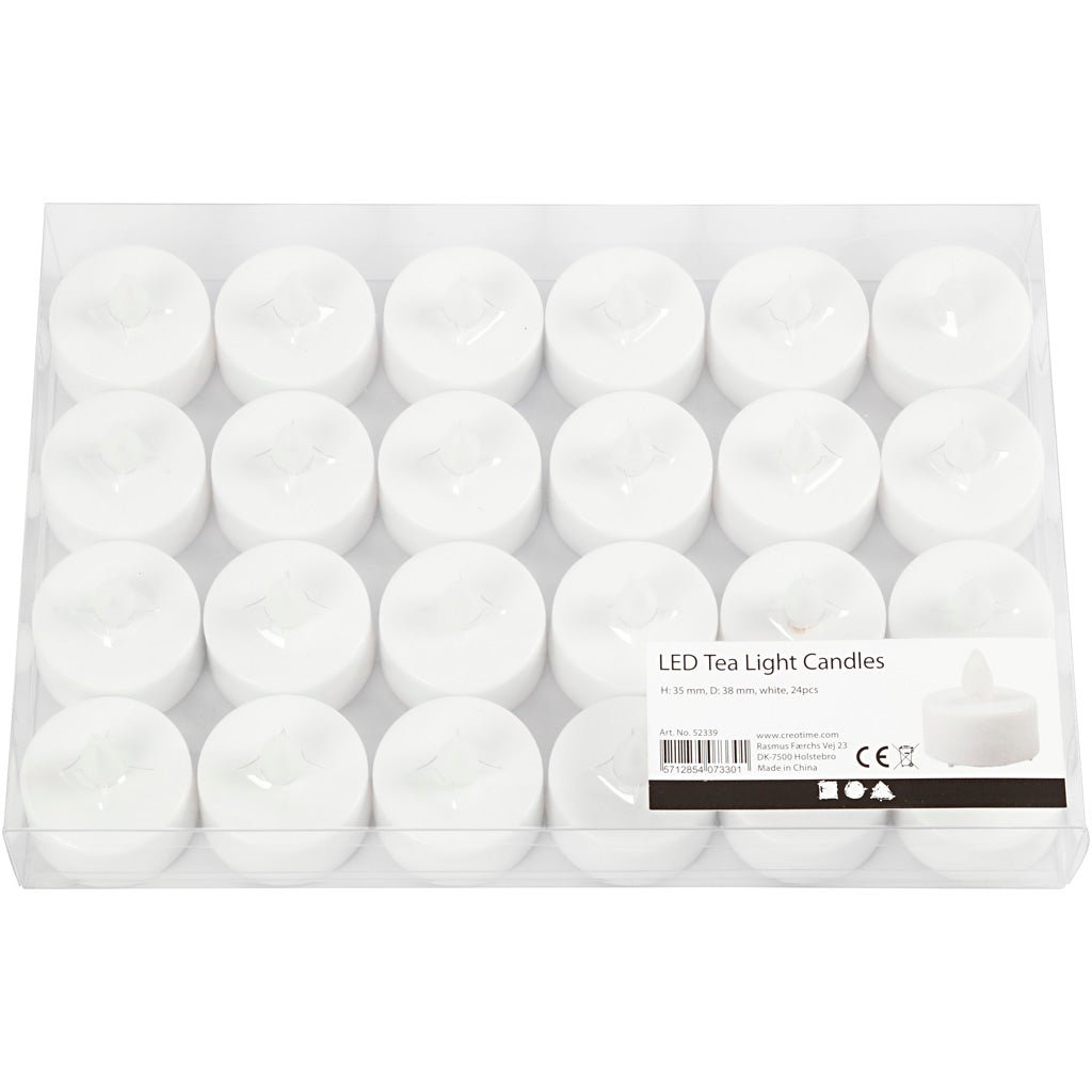 Creativ company Bougies chauffe-plat LED, h : 35 mm, d 38 mm, blanc, 24 pièces 1 boîte
