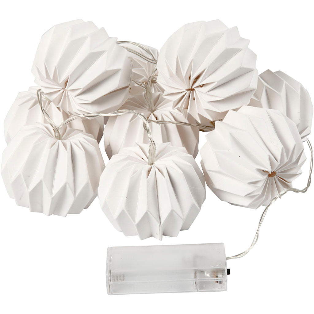 Creativ company Guirlande lumineuse LED avec abat-jour, ronde, h : 55 mm, l : 100 cm, d 75 mm, blanc, 1 pièce