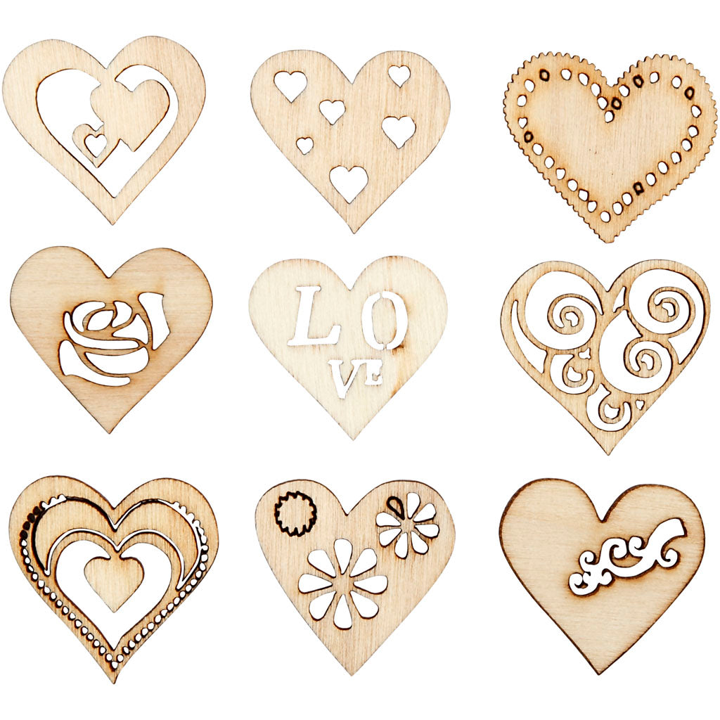 Creativ company décoration en bois, amour, taille 28 mm, 45 pièces, 1 boîte
