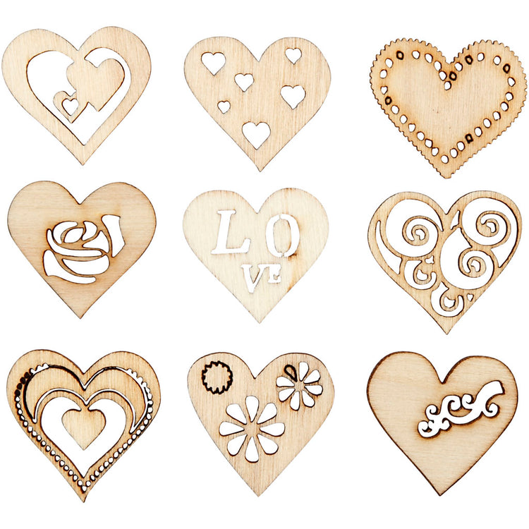 Creativ company décoration en bois, amour, taille 28 mm, 45 pièces, 1 boîte